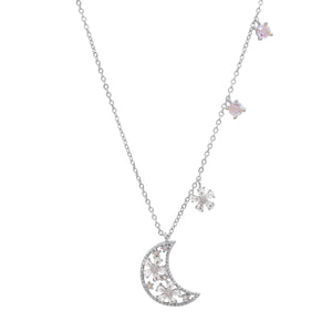 Flora Flower Moon Pendant Necklace | 925 Sterling Silver