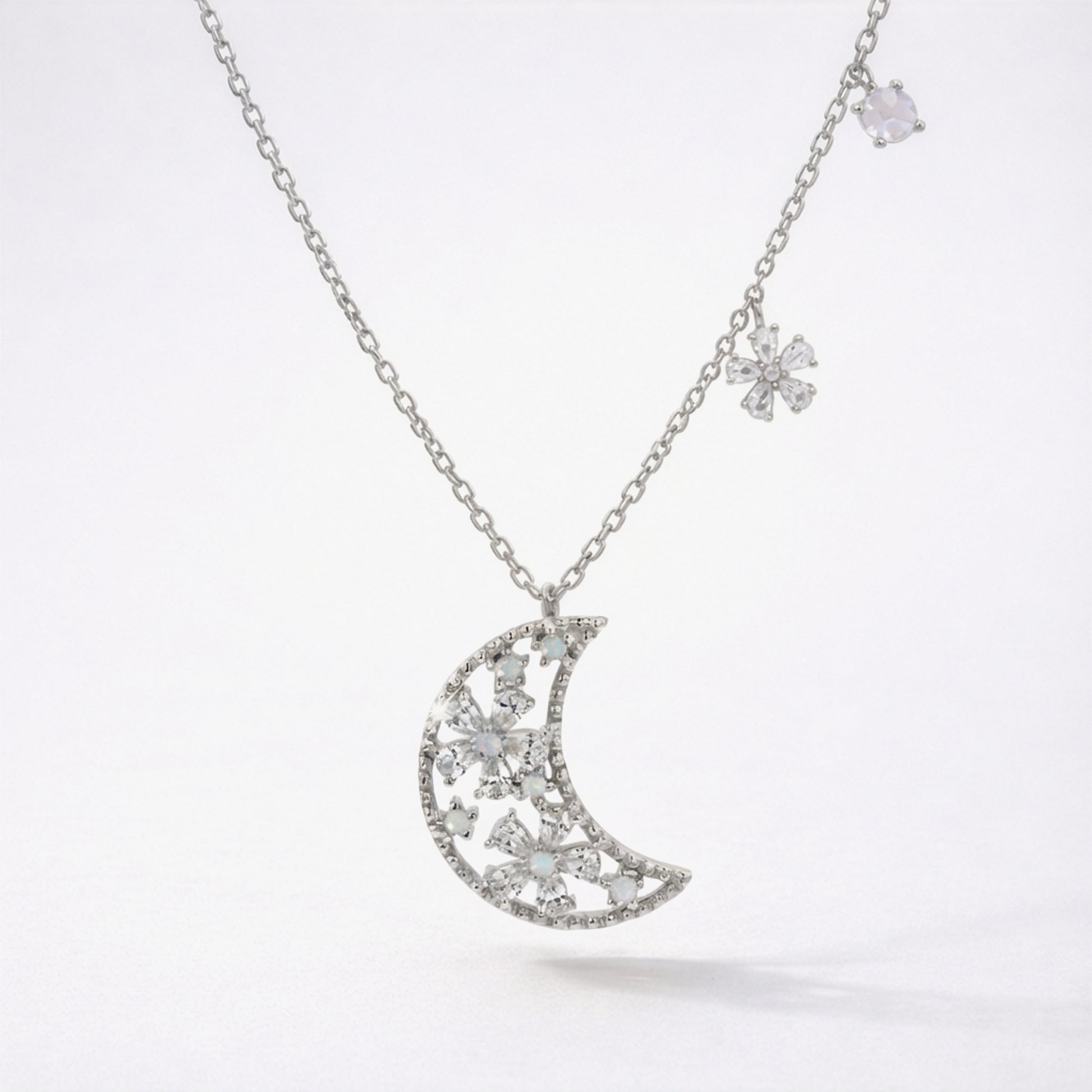 Flora Flower Moon Pendant Necklace | 925 Sterling Silver