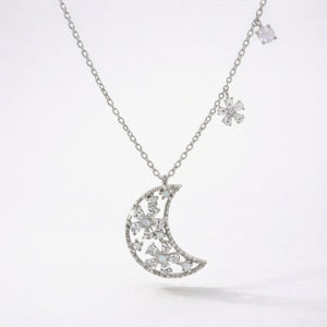 Flora Flower Moon Pendant Necklace | 925 Sterling Silver