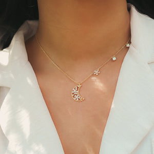 Flower Moon Gift Set | Necklace & Earrings | 18k Gold Plated