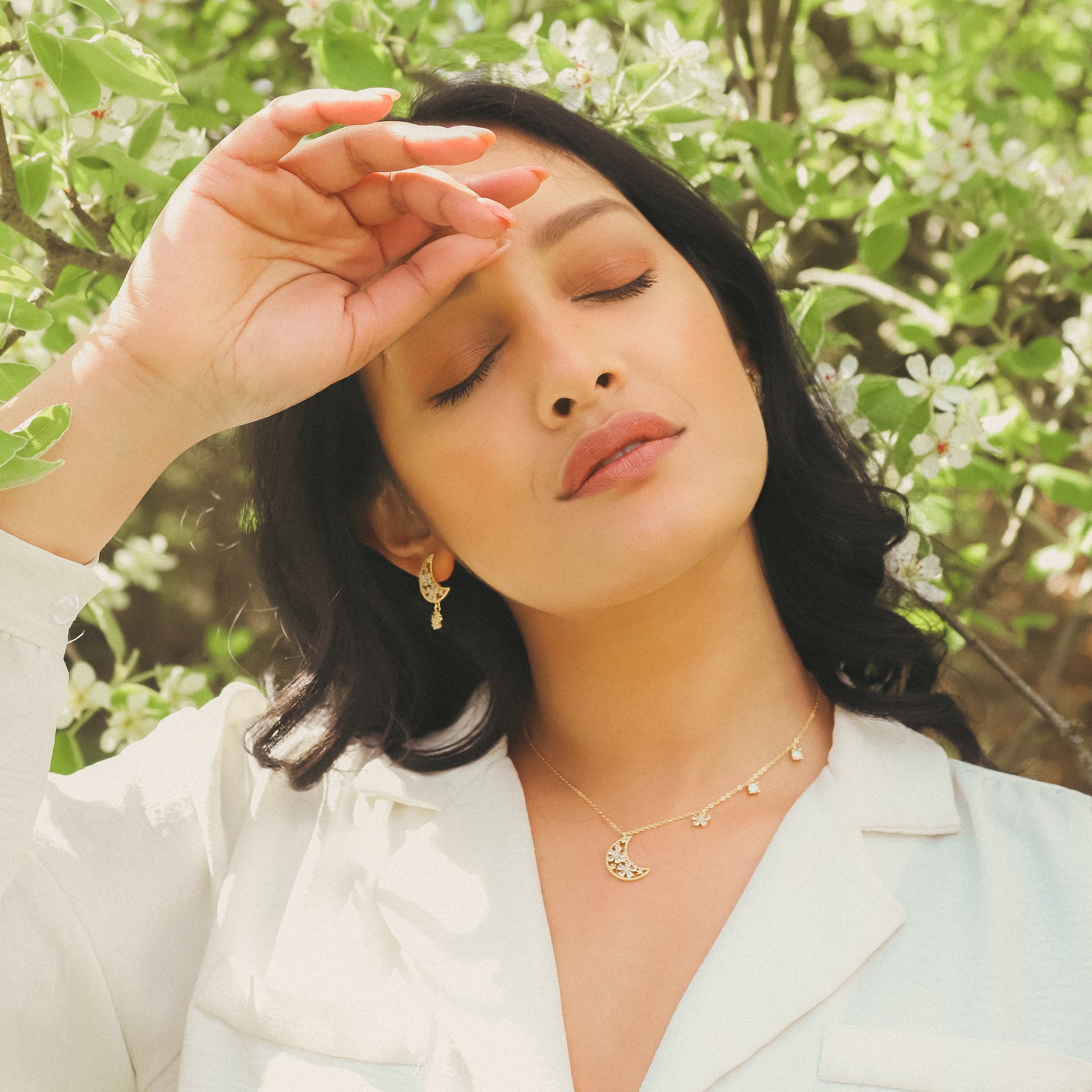 Flora Flower Moon Pendant Necklace | 18k Gold Plated