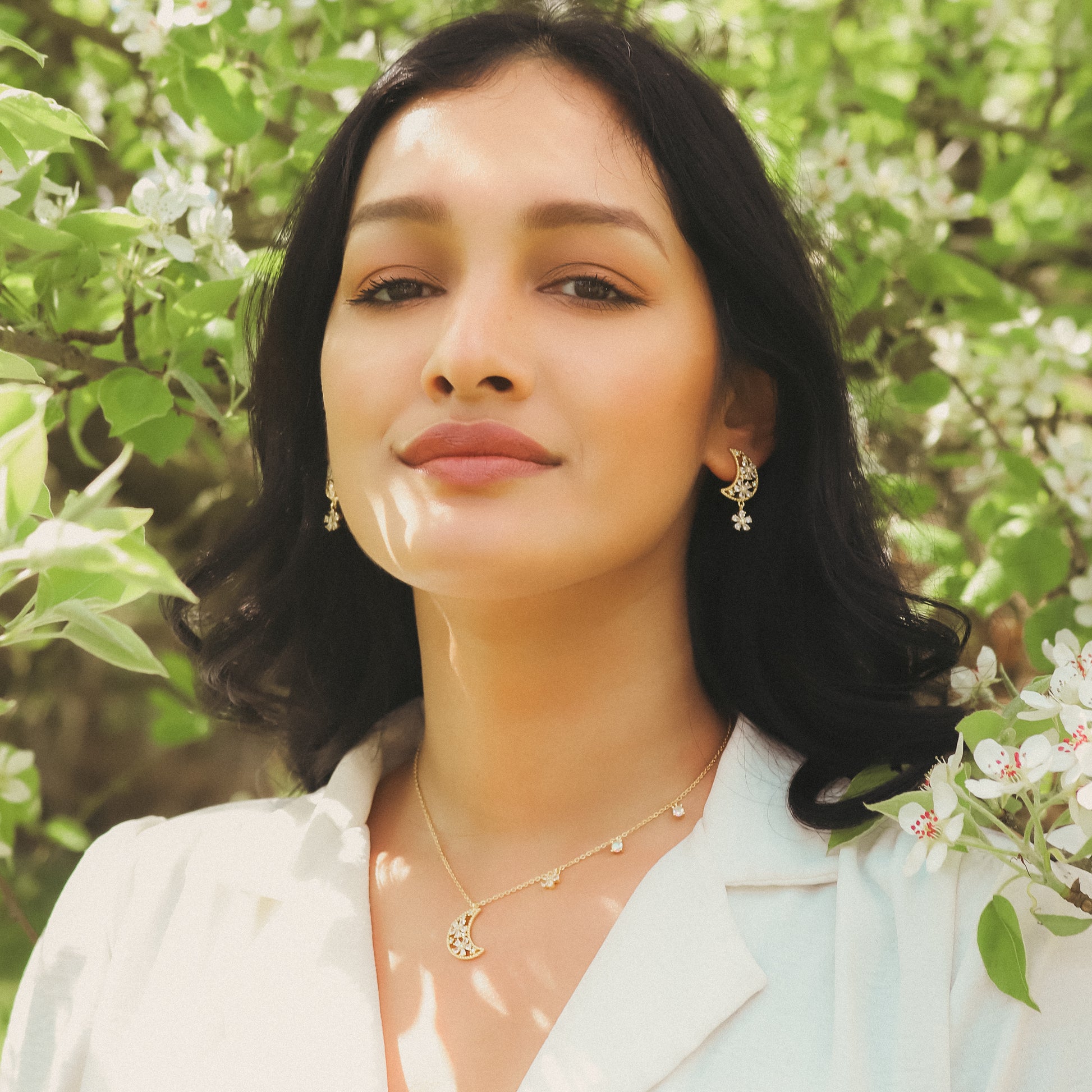 Flora Flower Moon Pendant Necklace | 18k Gold Plated