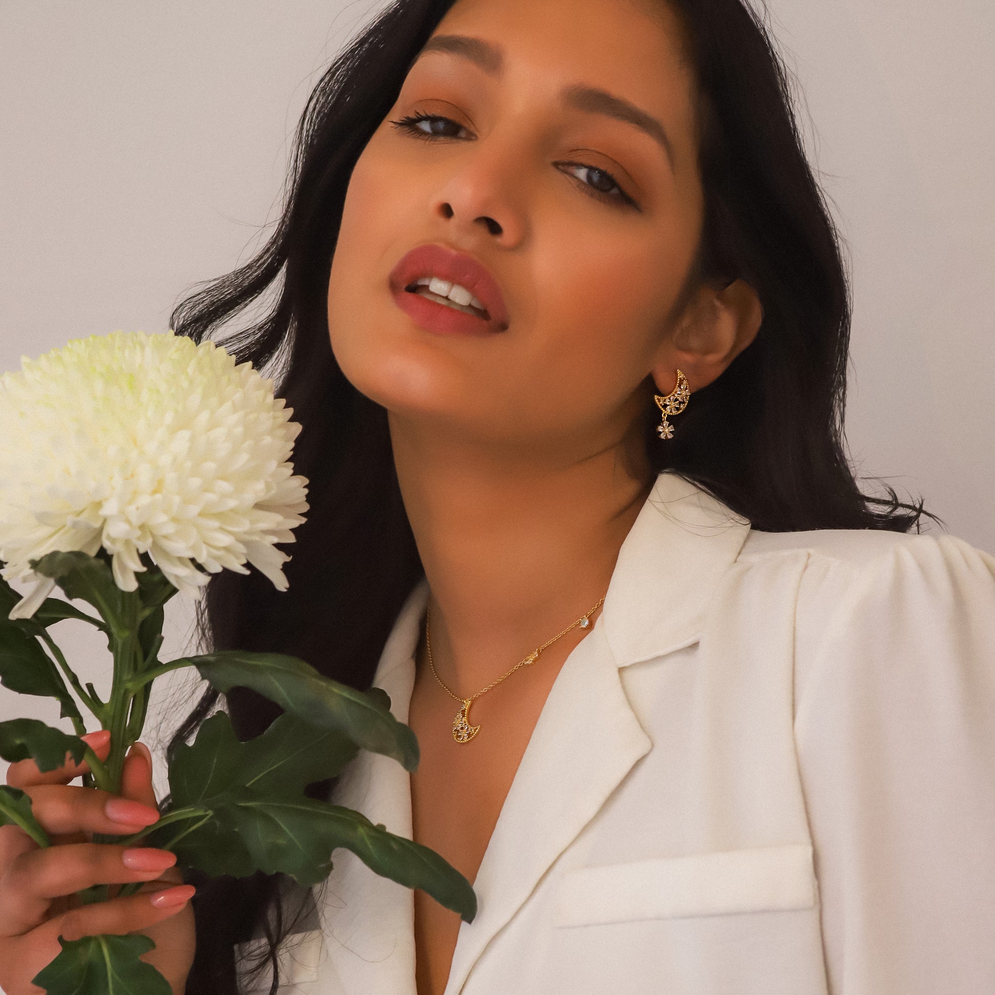 Flower Moon Gift Set | Necklace & Earrings | 18k Gold Plated
