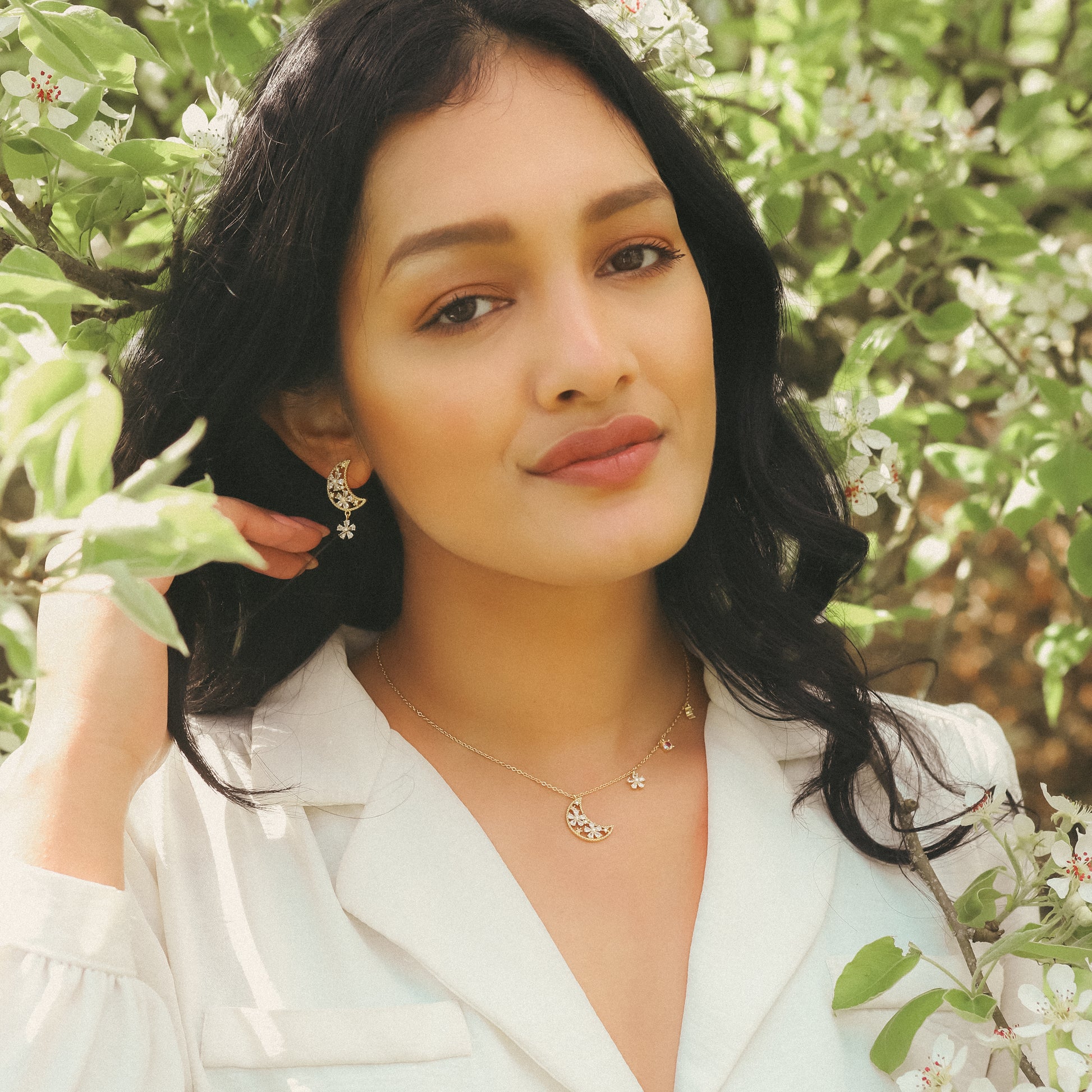 Flower Moon Gift Set | Necklace & Earrings | 18k Gold Plated