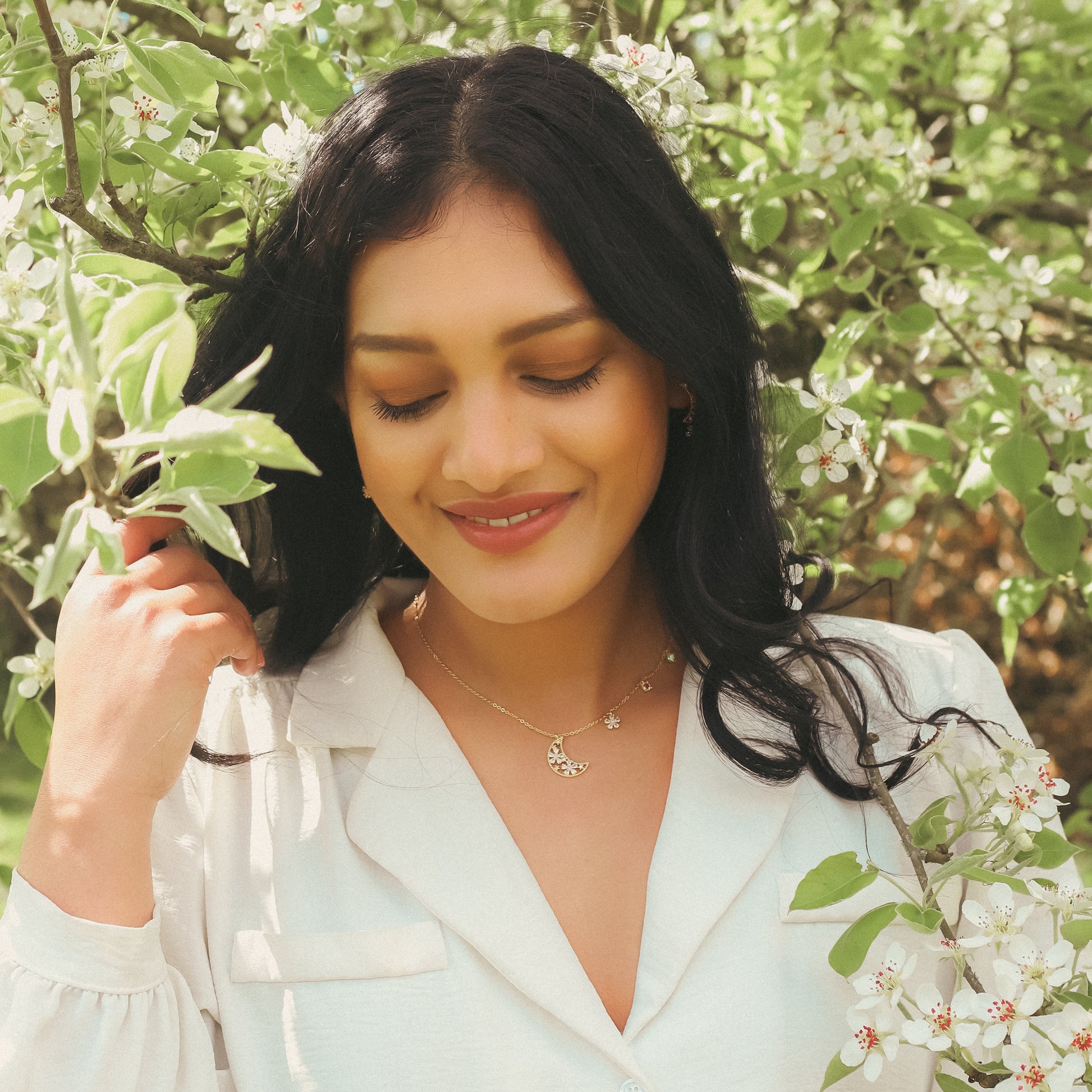 Flora Flower Moon Pendant Necklace | 18k Gold Plated