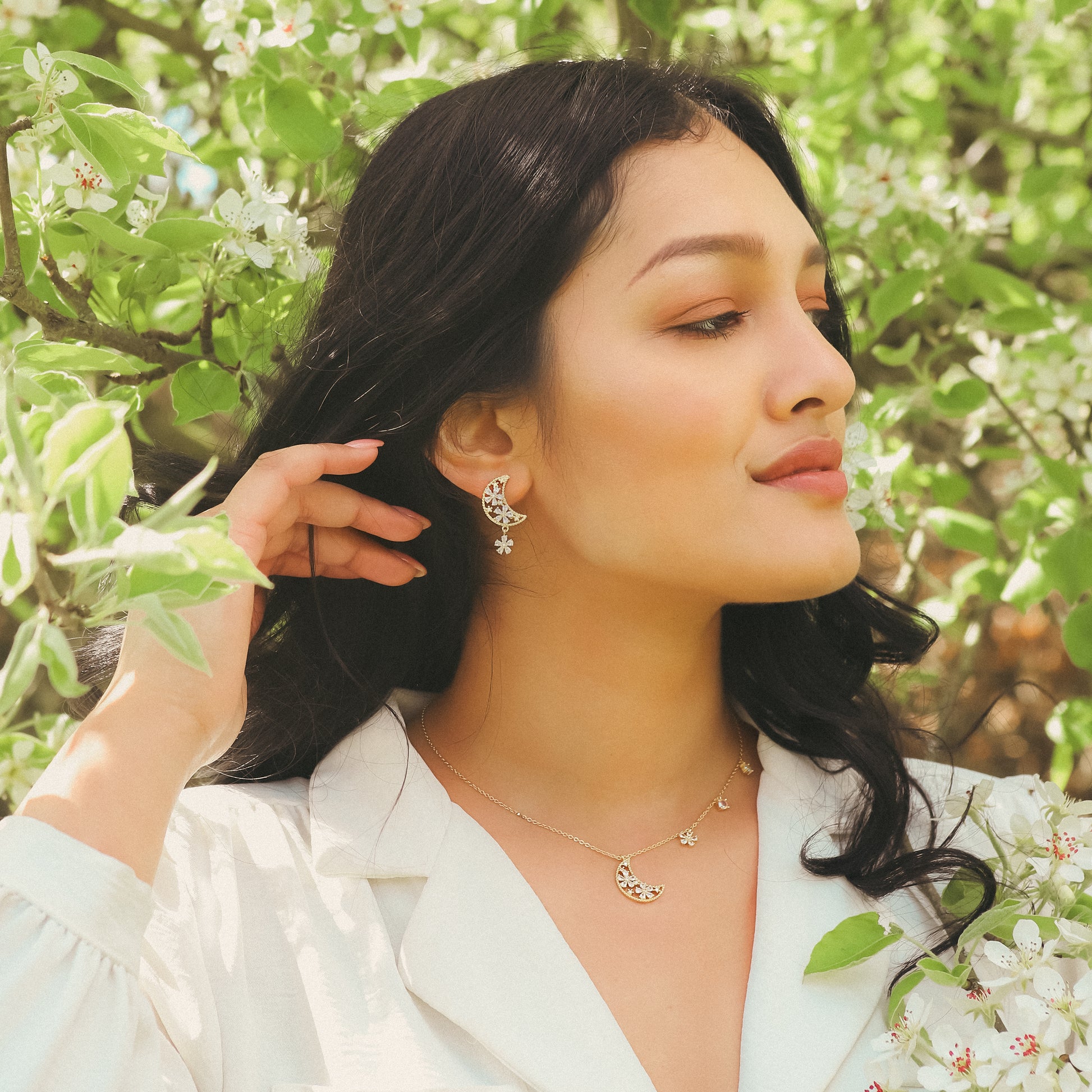 Flower Moon Gift Set | Necklace & Earrings | 18k Gold Plated