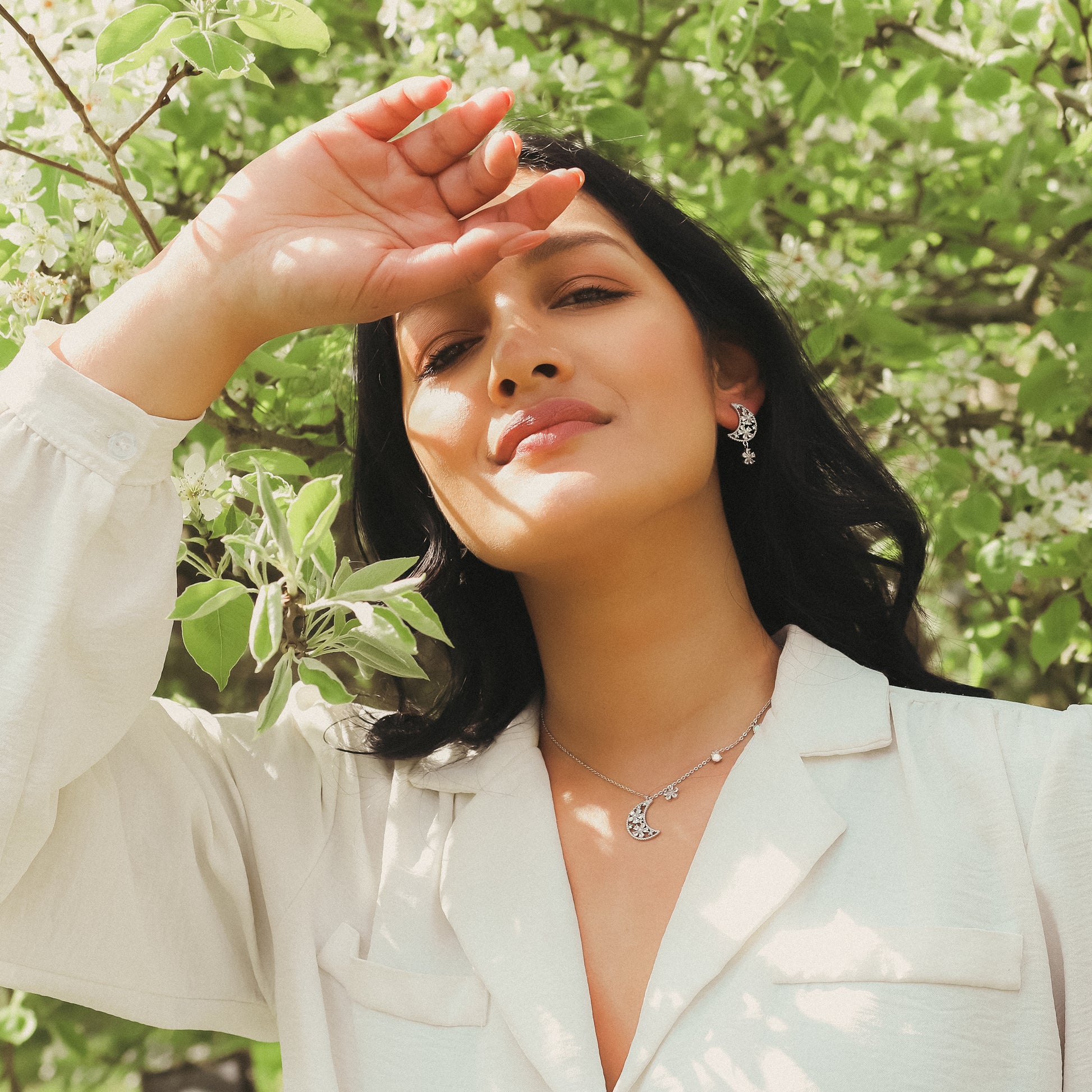 Flora Flower Moon Pendant Necklace | 925 Sterling Silver