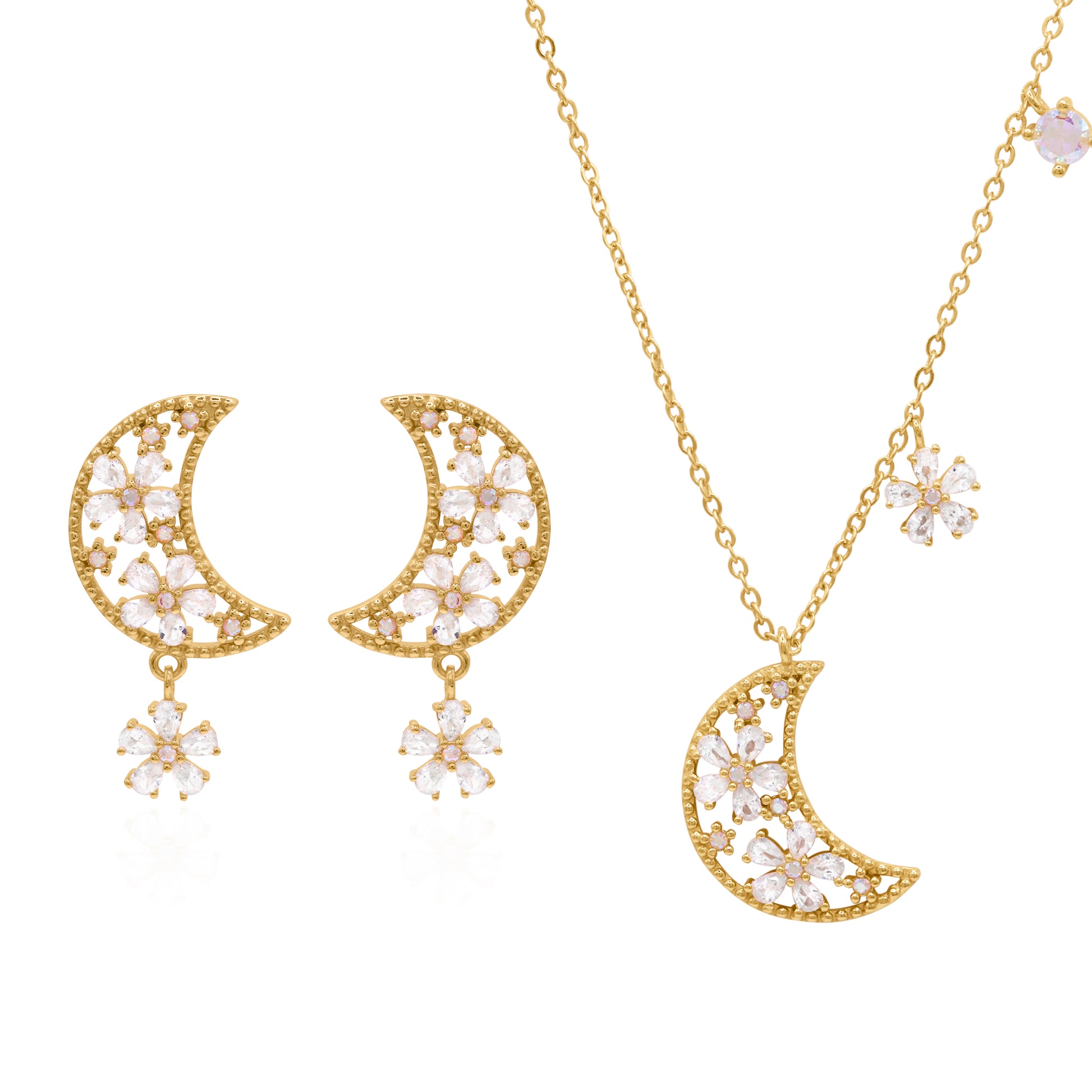 Flower Moon Gift Set | Necklace & Earrings | 18k Gold Plated