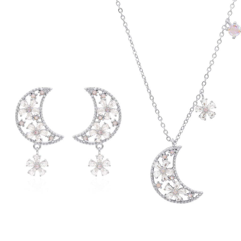 Flower Moon Gift Set Necklace & Earrings 925 Sterling