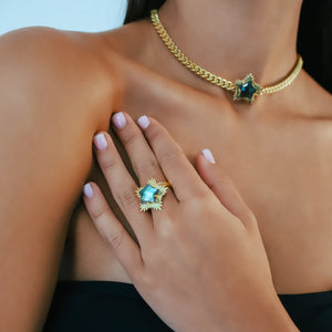 Gigi Labradorite Spiky Star Ring | 18k Gold Plated