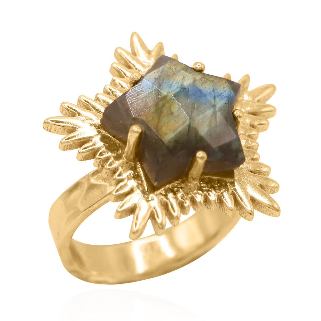 Gigi Labradorite Spiky Star Ring 18k Plated