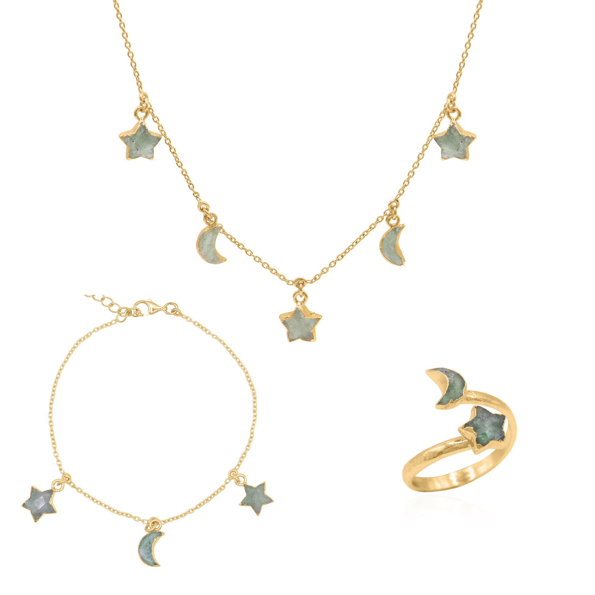 Aventurine Star & Moon Gift Set | 18K Gold Plated