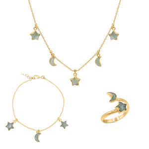 Aventurine Star & Moon Gift Set | 18K Gold Plated