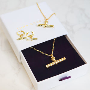 T-Bar Gift Set | Earrings Necklace & Bracelet | 18k Gold Plated