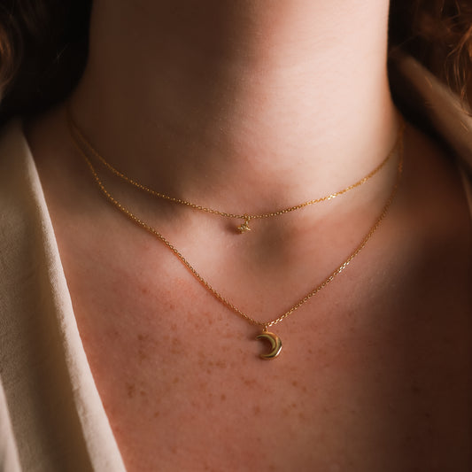 Harper Moon & Star Charm Necklace | 18k Gold Plated