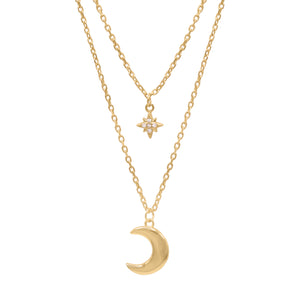 Harper Moon & Star Charm Necklace | 18k Gold Plated
