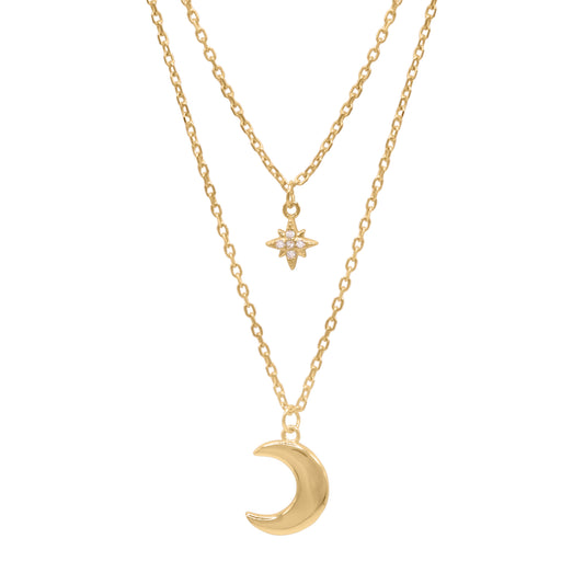 Harper Moon & Star Charm Necklace | 18k Gold Plated