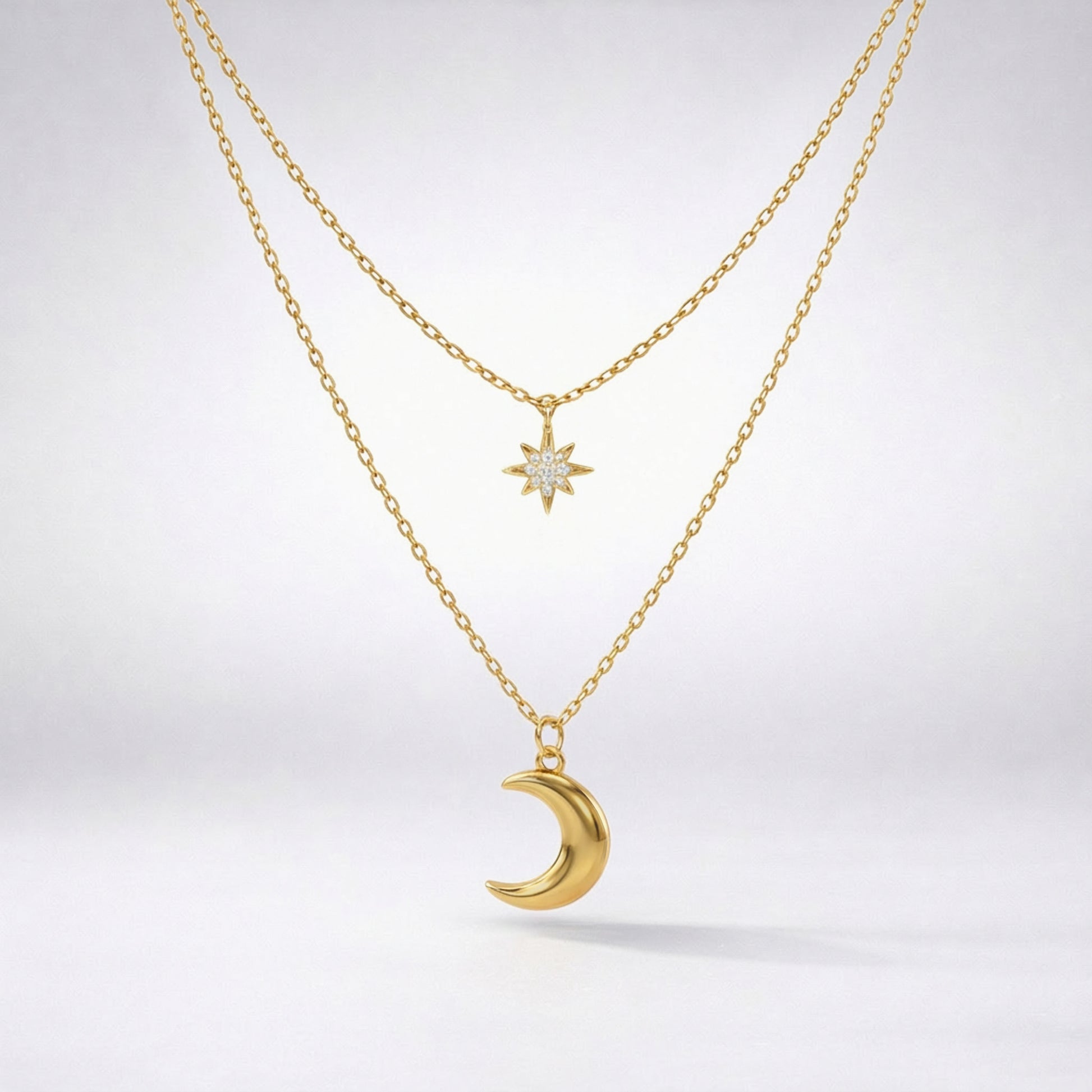 Harper Moon & Star Charm Necklace | 18k Gold Plated