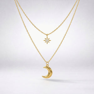 Harper Moon & Star Charm Necklace | 18k Gold Plated