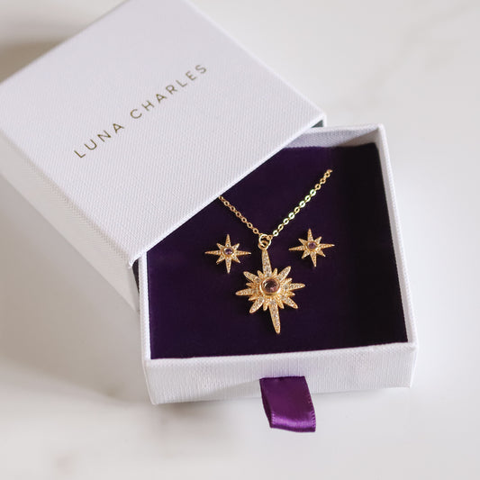 Star Birthstone Gift Set | Earrings & Necklace | 18K Gold Plated