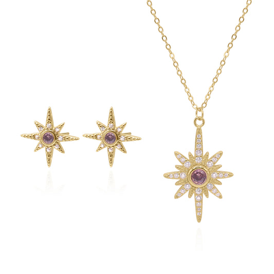 Star Birthstone Gift Set | Earrings & Necklace | 18K Gold Plated