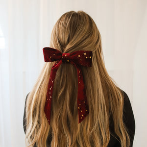 Holly Velvet Star Hair Bow | Burgundy