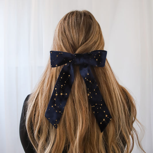 Holly Velvet Star Hair Bow | Navy