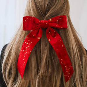 Holly Velvet Star Hair Bow | Red