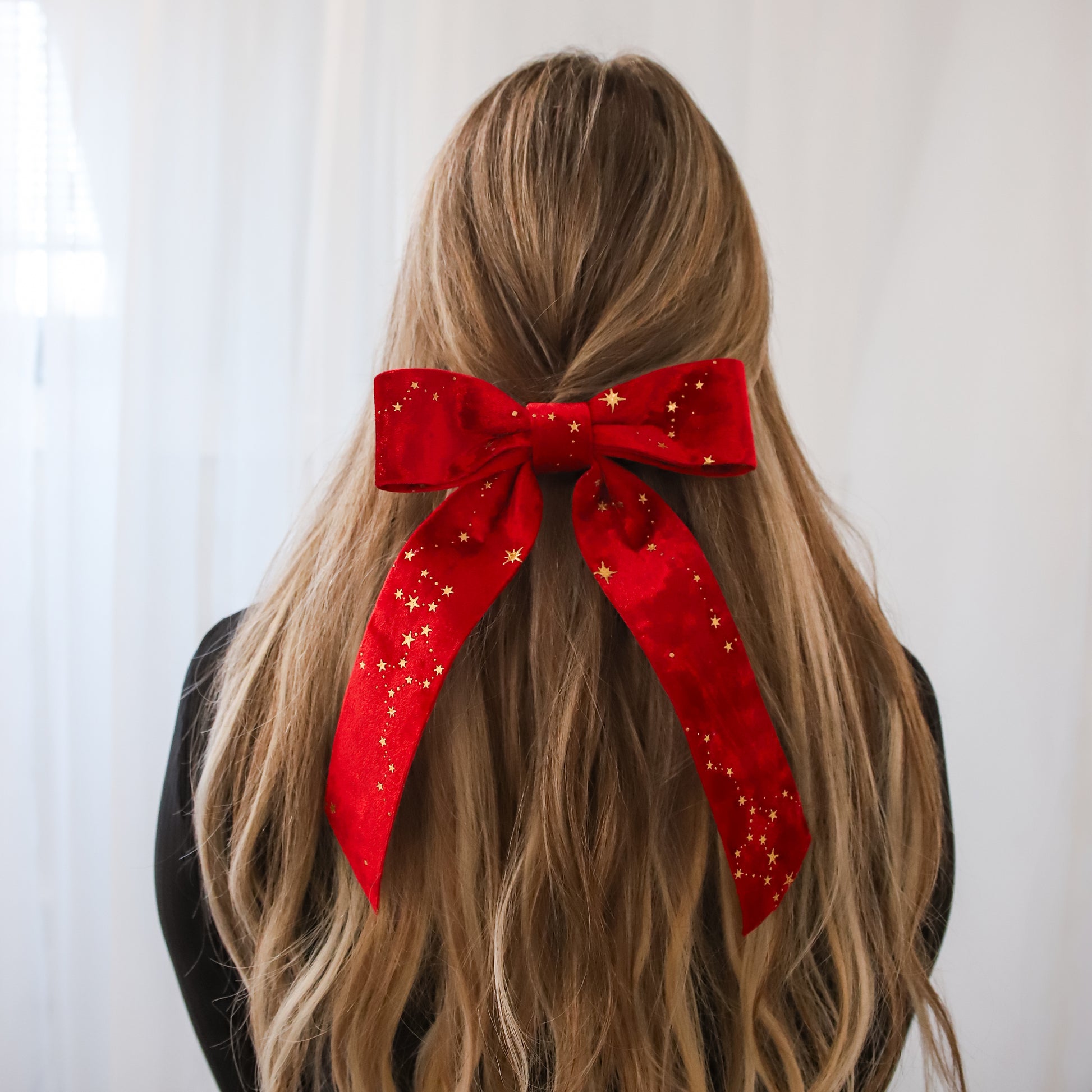 Holly Velvet Star Hair Bow | Red