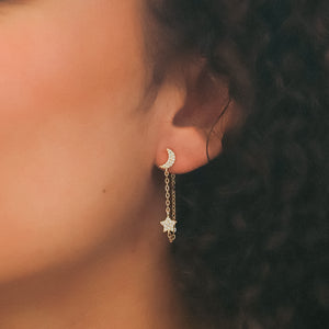 Imogen Moon & Star Drop Chain Earrings | 18k Gold Plated