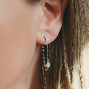 Imogen Moon & Star Drop Chain Earrings | 925 Sterling Silver