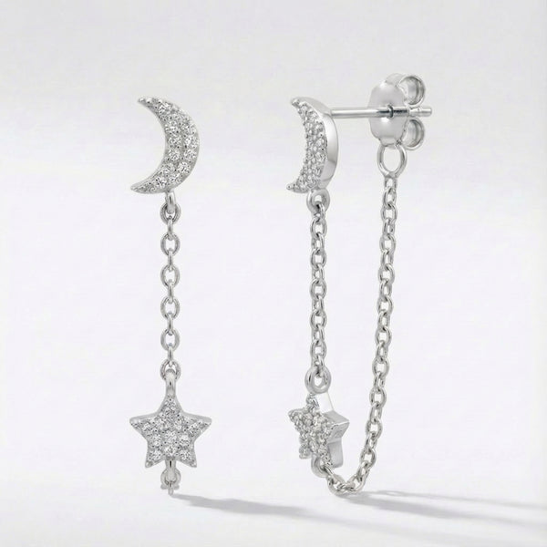 Imogen Moon & Star Drop Chain Earrings | 925 Sterling Silver