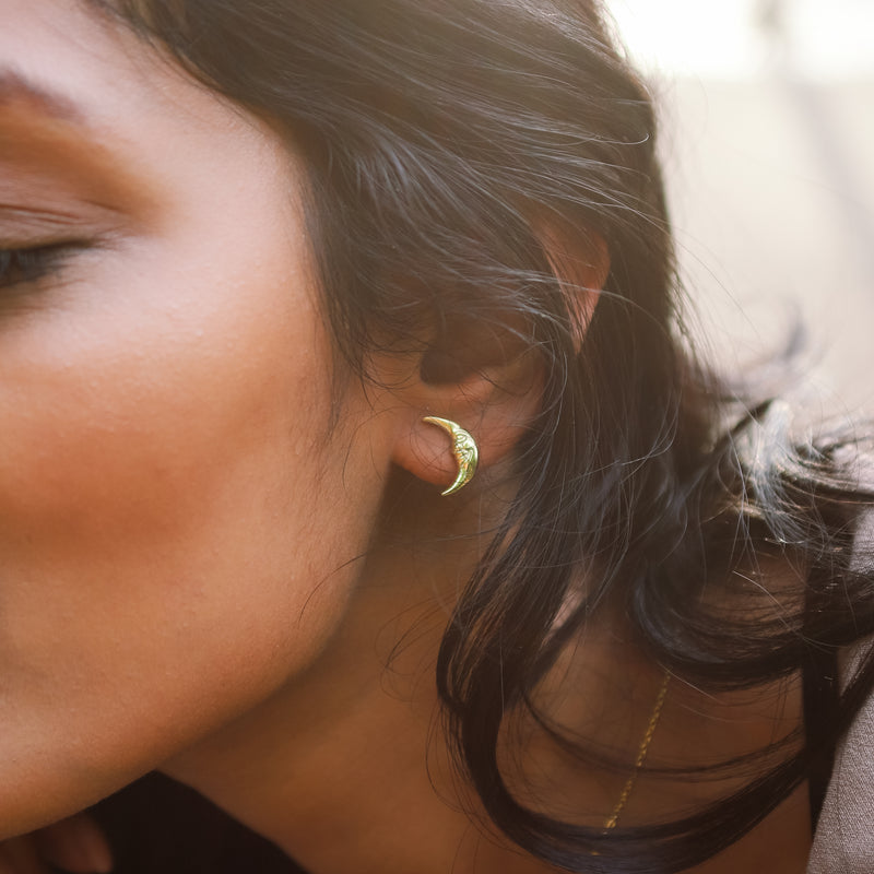 Indu Moon Face Stud Earrings | 18K Gold Plated