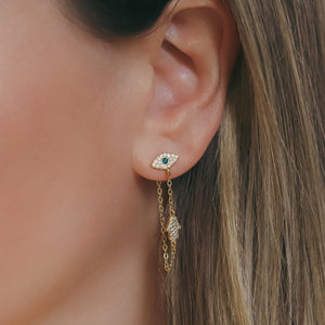 Iris Evil Eye Chain Drop Earrings | 18k Gold Plated