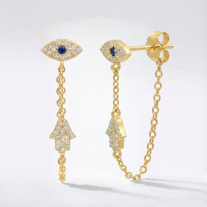 Iris Evil Eye Chain Drop Earrings | 18k Gold Plated