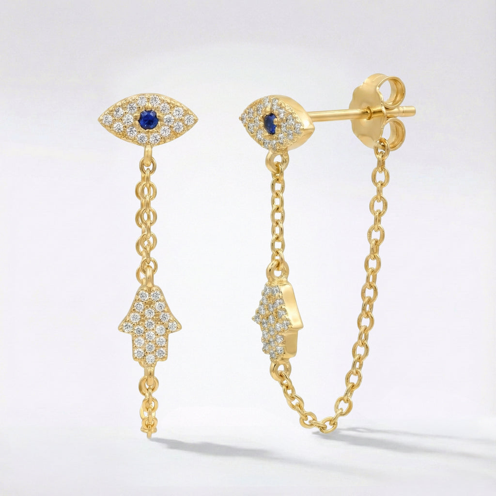 Iris Evil Eye Chain Drop Earrings 18k Plated