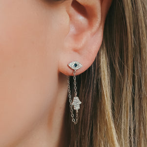 Iris Evil Eye Chain Drop Earrings | 925 Sterling Silver