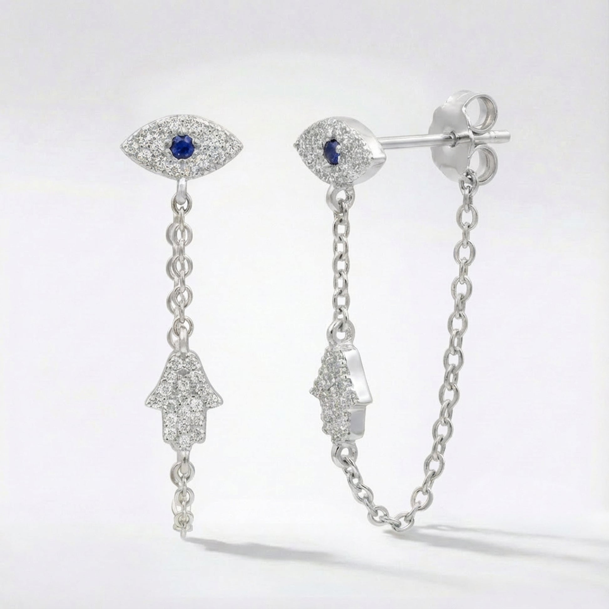 Iris Evil Eye Chain Drop Earrings | 925 Sterling Silver