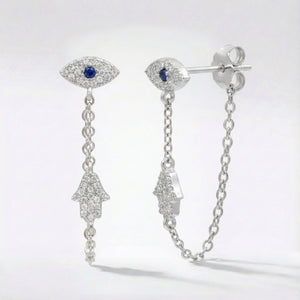 Iris Evil Eye Chain Drop Earrings | 925 Sterling Silver