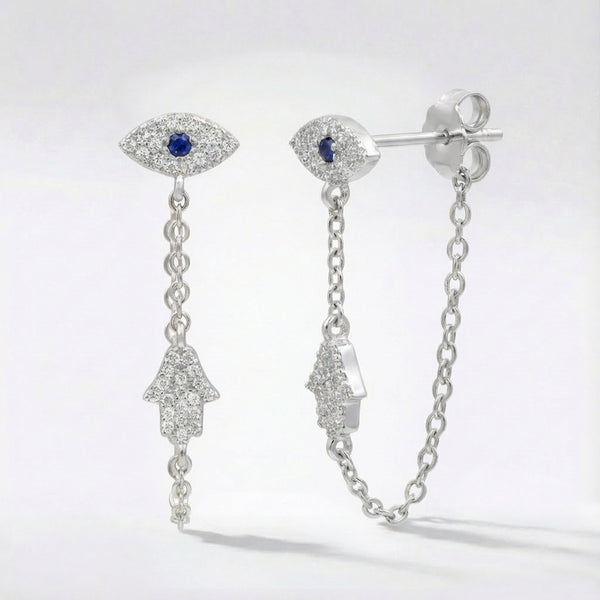 Iris Evil Eye Chain Drop Earrings | 925 Sterling Silver
