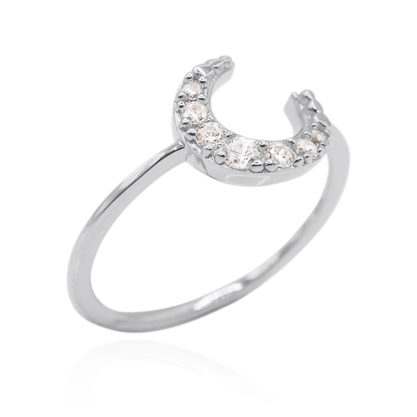 Isabel Crescent Moon Crystal Ring | Sterling Silver