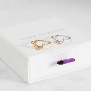 Isabel Crescent Moon Crystal Ring | 18K Gold Plated