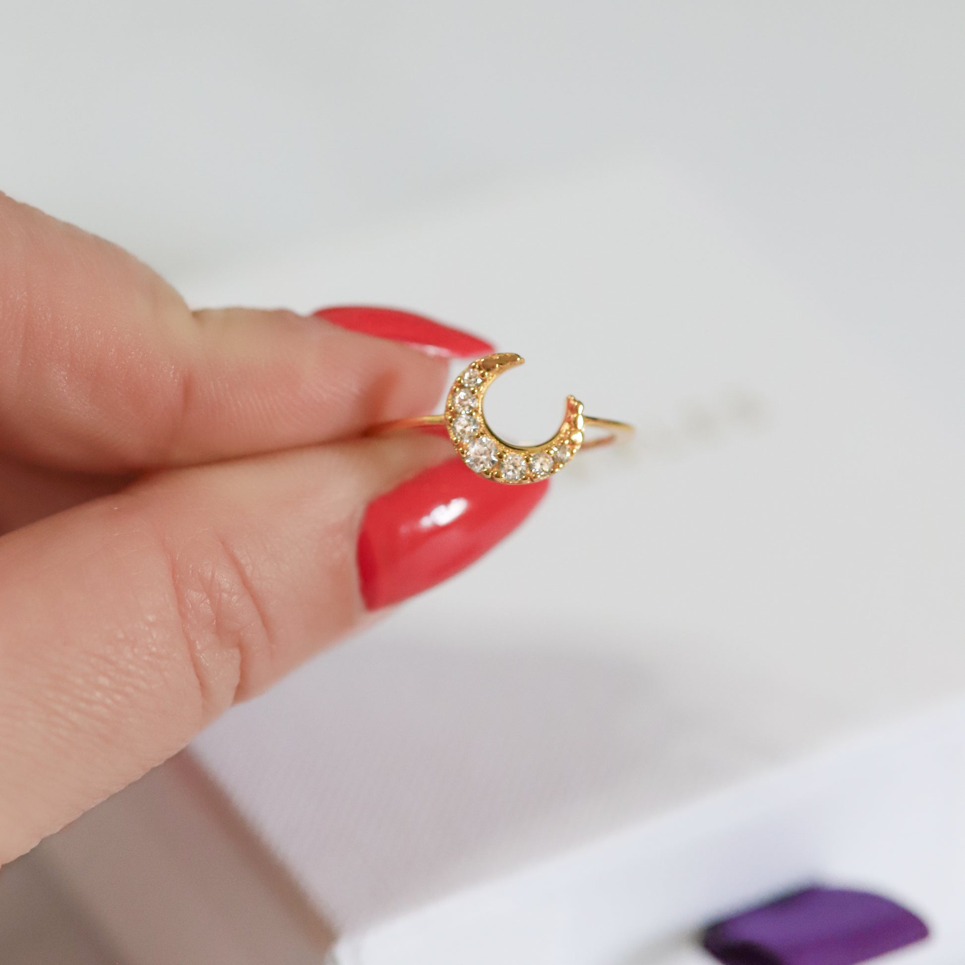 Isabel Crescent Moon Crystal Ring | 18K Gold Plated