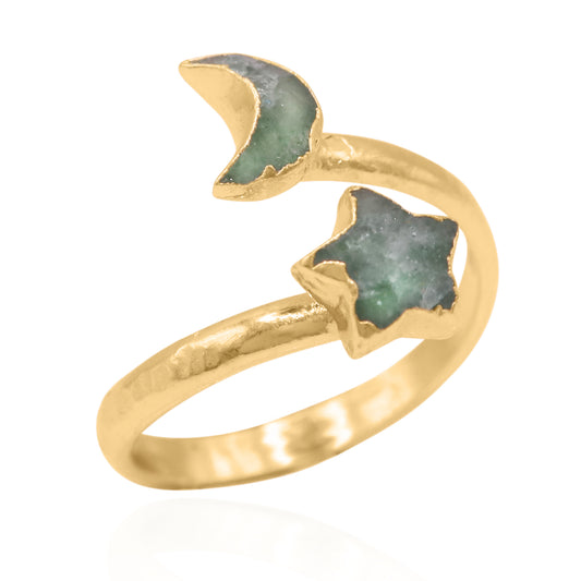 Isla Aventurine Moon & Star Ring | 18k Gold Plated