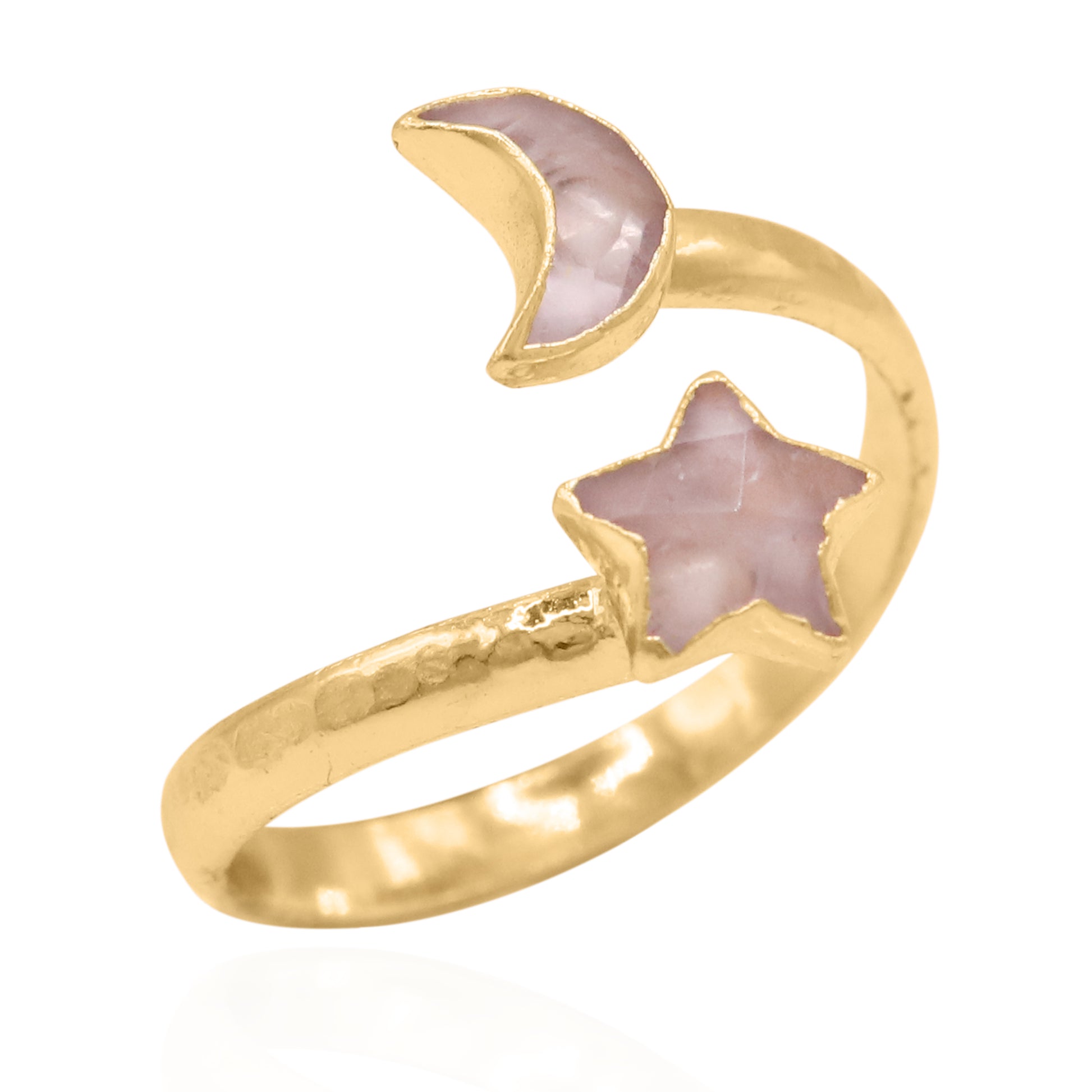 Isla Rose Quartz Moon & Star Ring | 18k Gold Plated