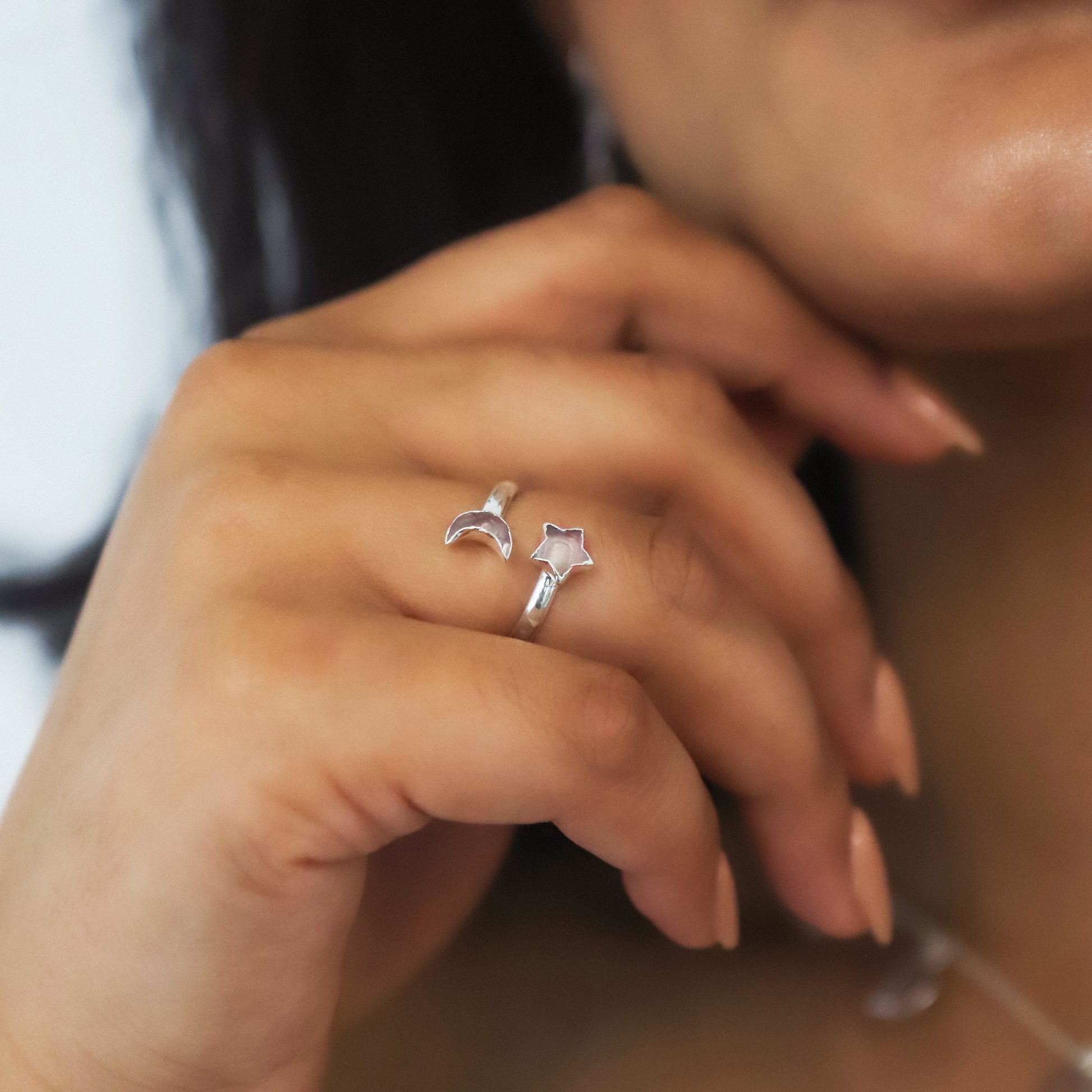 Isla Rose Quartz Moon & Star Ring | 925 Sterling Silver