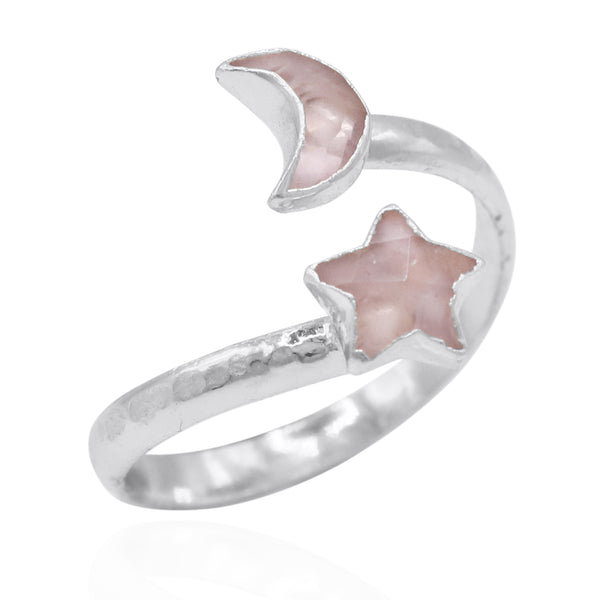 Isla Rose Quartz Moon & Star Ring | 925 Sterling Silver