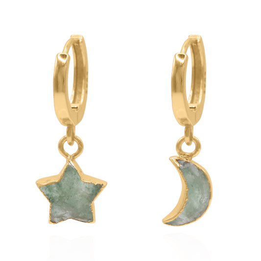 Joni Aventurine Star & Moon Charm Huggies | 18k Gold Plated