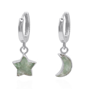 Joni Aventurine Star & Moon Charm Huggies | 925 Sterling Silver