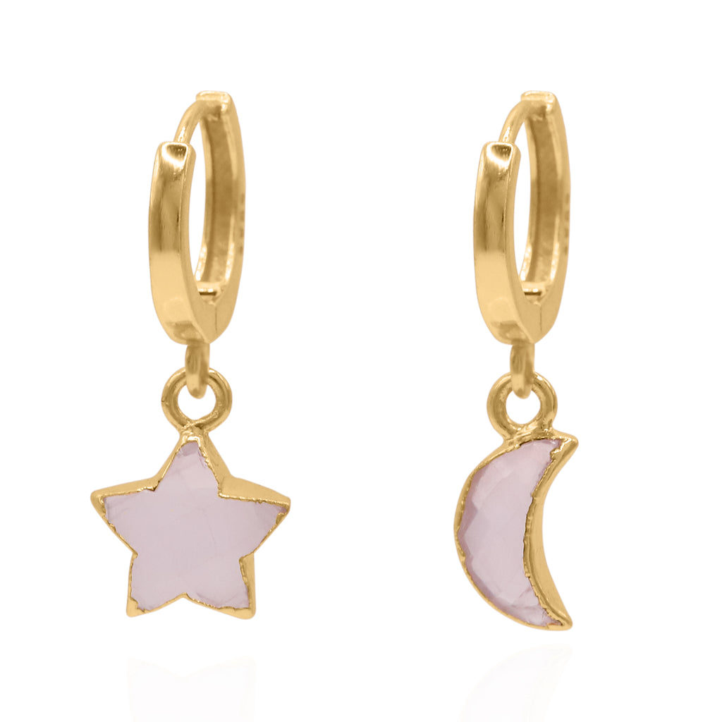 Joni Quartz Star & Moon Charm Huggies 18K Gold Plated